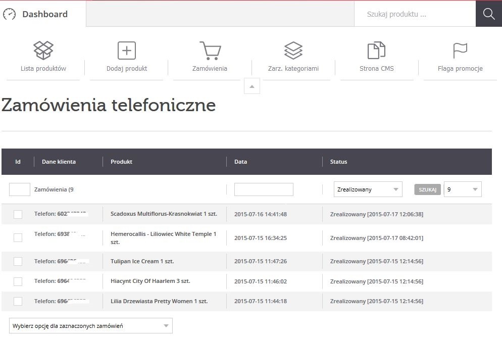 Moduł obsługi zamówień telefonicznych