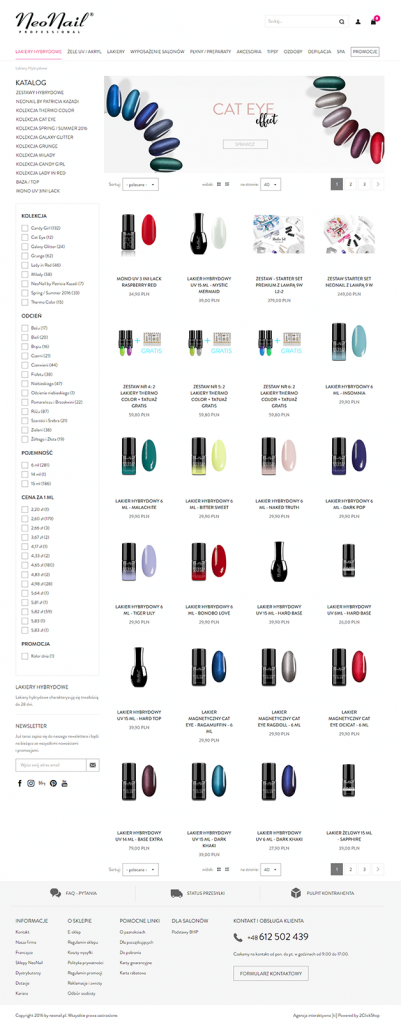 NeoNail - filtrowanie produktów